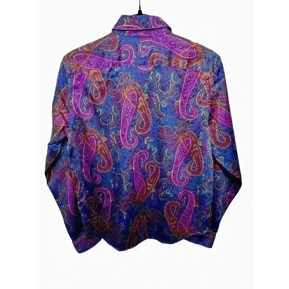 LRL Ralph Lauren Shirt Small Blue Purple Paisley Non Iron Button Up Cotton - Picture 4 of 9